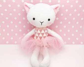 Cat rag doll - Plush cat toy- Handmade cat doll - Cuddly toy - plush doll - Cloth Doll - Fabric Cat Doll - Stuffed doll - with a tutu.