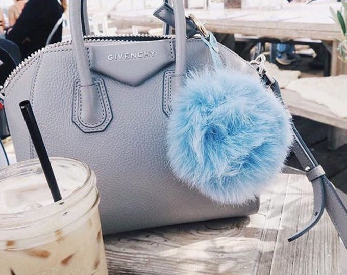 Instagram/Blogger Recommended Fur bag charm, fur pom pom keychain, fur ballkeyring purse pendant in pale blue