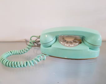 Early Princess Rotary Dial Telephone Western Electric 1960 Aqua Blue