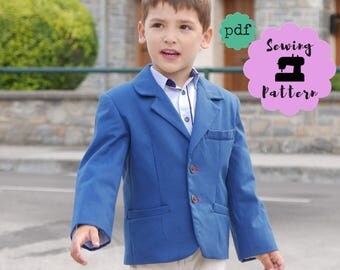 Boys Suit Jacket sewing Pattern, PDF Pattern sizes 2 - 7 years, Boys Sport Jacket , boys suit coat - blazer pdf, INSTANT Download SMART