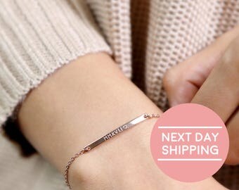Personalized Bracelet Rose Gold Bracelet Medical Id Bracelet sentimental gift Mother gift Mom personalized gift - 1BR