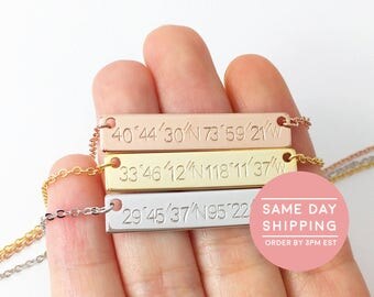 Custom Name Necklace Custom Coordinates necklaces Gold Coordinate Jewelry Monogram Name Necklace GPS Coordinates necklace - 4N