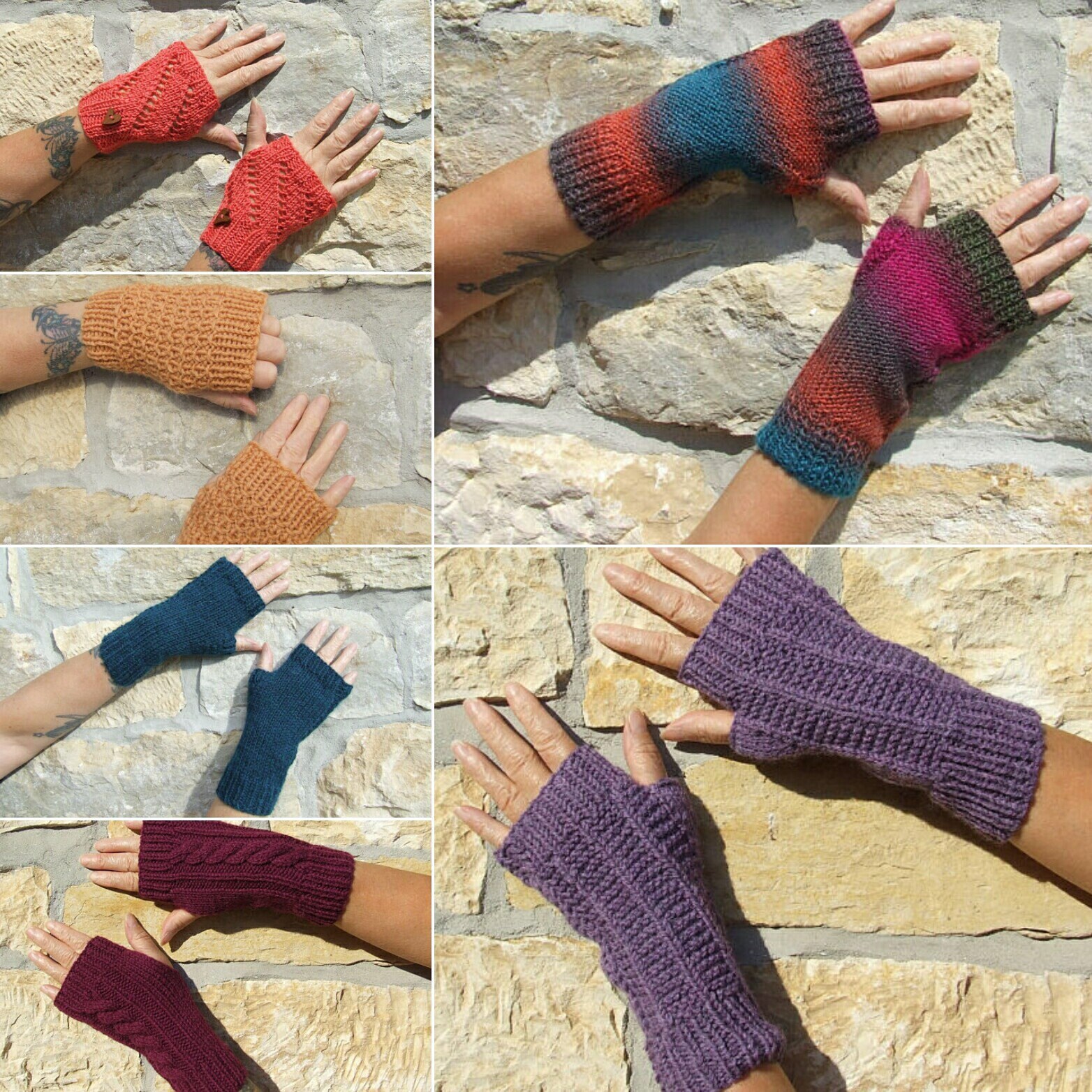 Ladies hand knitted fingerless gloves multi colour knitted