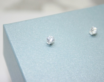 CZ Diamond Stud, Small CZ Studs, 4mm, CZ Earrings, Sterling Silver, Stud Earrings, Bridesmaid Earrings, Simulated Diamond, Lab Diamond