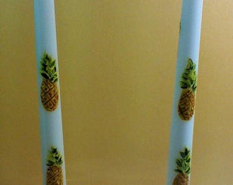 Hand Painted Taper Candles Featuring Pineapples - FREE SHIPPING In the US only