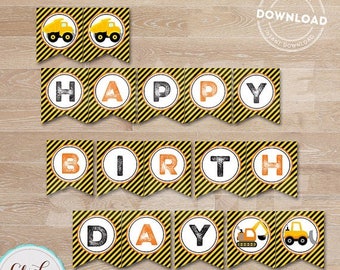 50% OFF SALE Construction Birthday Banner, Construction Banner, Construction Birthday Party, Decoration, Dump Truck, Birthday Banner INSTANT