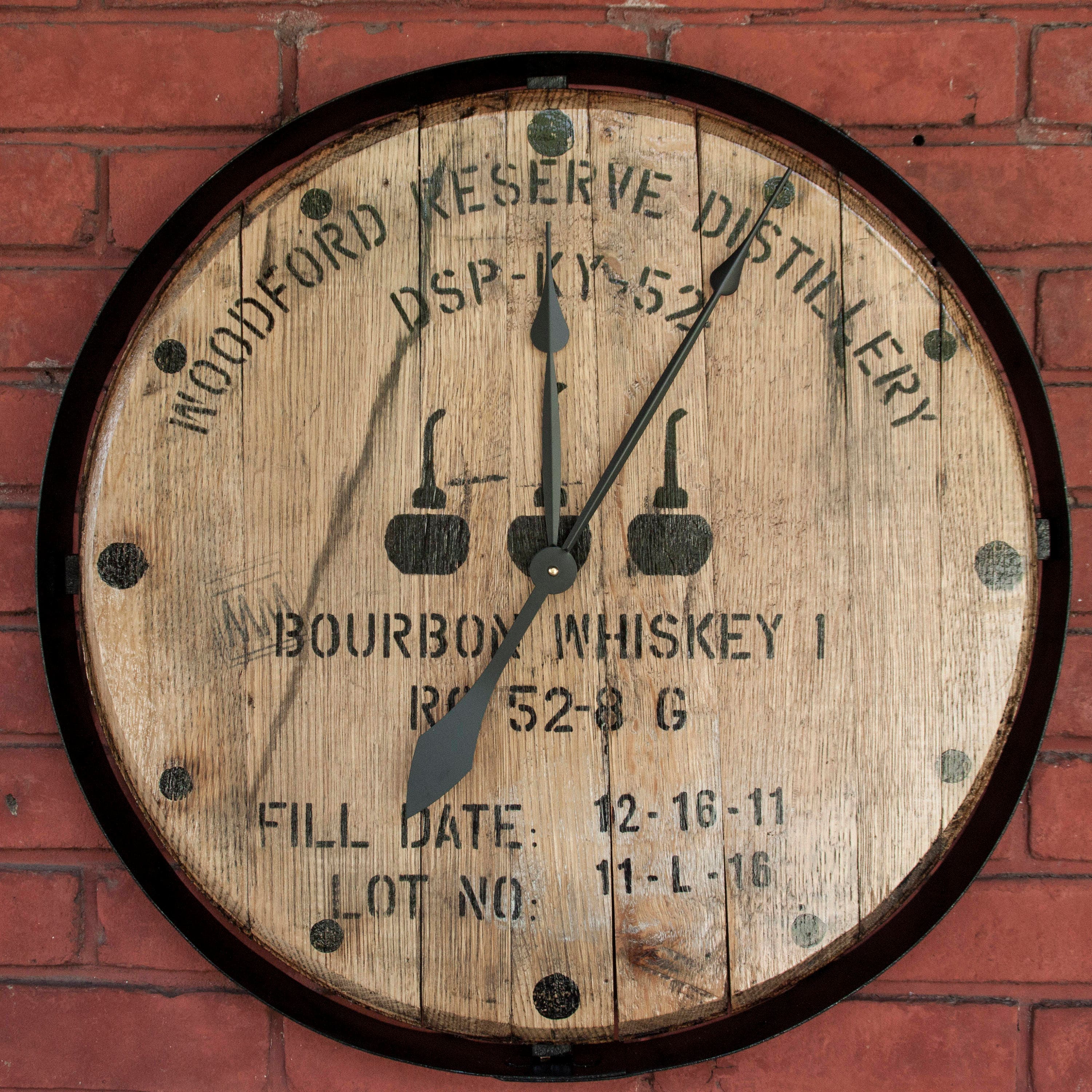 Woodford Reserve Bourbon Barrel Head Clock with barrel hoop