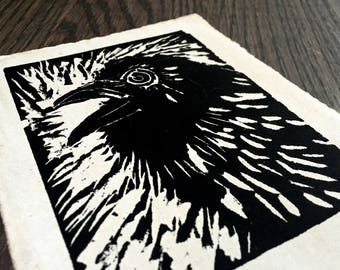 Raven linocut | Etsy