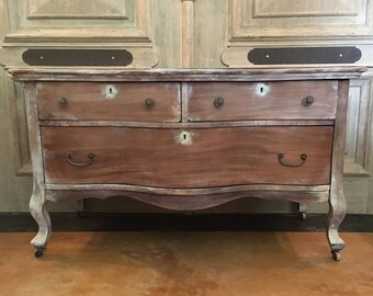 Antique Whitewashed Wood Dresser - French Dresser - Antique Nightstand - Antique TV Stand - Antique Dresser - Shabby Chic Furniture