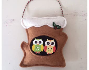 Owls in the Tree, Christmas ornament, Christmas Felt decoration, Christmas decoration, Felt decoration, christmas owls