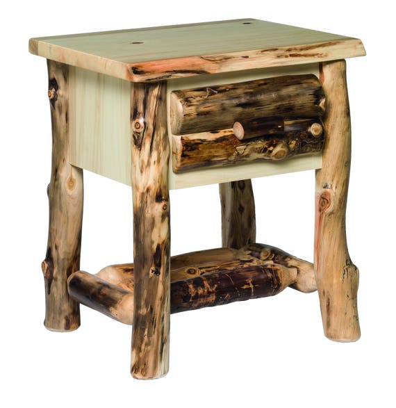 Rustic Aspen Log Live Edge Nightstand/End Table 1 Drawer