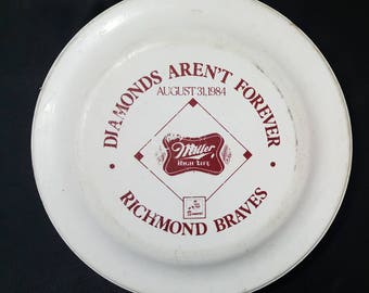 Richmond Braves Baseball 1984 Frisbee Stadium Giveaway Miller High Life Beer Sponsor Merchandise Vintage 80s FREE SHIPPING Atlanta Milb Mlb