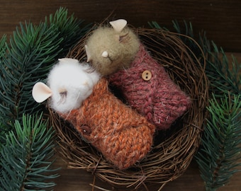 Mouse in the nest with needle felting