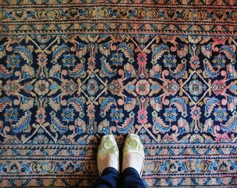 Vintage blue Persian hallway runner rug, Persian rug, Persian runner rug, blue rug, kitchen runner rug, Hamadan Malayer rug