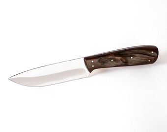 Argentinin Skinner knife - Inox steel 12 cm blade - Vintage wood handle - Leather sheath - Kamyno