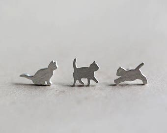 thumbnail image 2 of Adorable Silver Plated Kitten And Moon Stud Earrings – 925 Sterling Silver 2 of 6