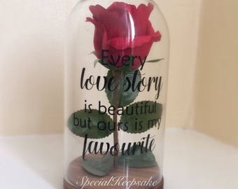 Enchanted Beauty Rose Dome Glass Ornament Forever Lasting Rose Every Love Story Is Beautiful Ours Is My Favourite Wedding Anniversary Gift