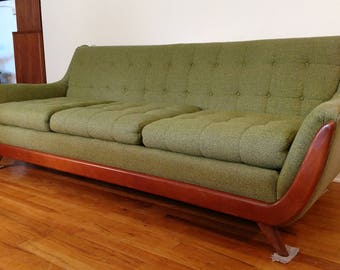 Mid Century Green Tufted Gondola Sofa