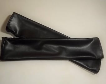 Long mittens black faux leather stretchy Sanlivine