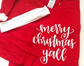 Merry Christmas Y'all Hand Lettered Christmas T-Shirt Holiday Sweater
