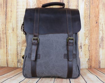 Waxed Canvas Backpack Mens Rucksack Leather,Canvas Diaper Backpack, Laptop Backpack, Waxed Canvas Tote,Laptop backpack bag,Fathers Gift