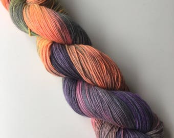 Hand Dyed 4ply Superwash Merino Cotton Sock Aura