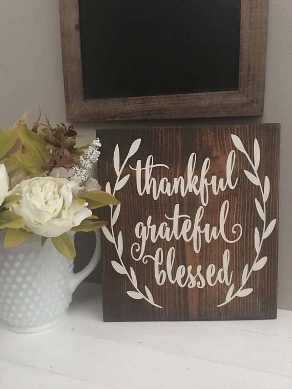 Thankful Grateful Blessed Sign Fall Decor Rustic Decor