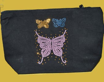 Black clutch with beaded butterflies