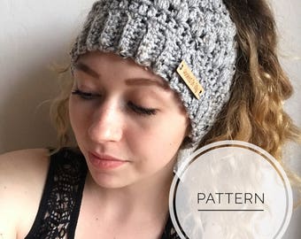 MESSY BUN HAT pattern, Crochet Hat Pattern, Crochet Pattern, PonyTail Hat, Messy Bun Beanie, Bun Hat Pattern, Winter Hat Pattern