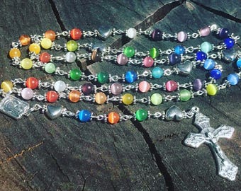 Handmade Colorful Catholic Rosary. Lady Rosary. Beautiful Rosary. Prayer Beads, Rosary Beads. Rainbow Rosary. Girl Rosary. Woman's Rosary.