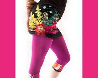 LEGGING ROSE FRAMBOISE-mi-mollet-bande de tissu imprimé-impression sublimation-legging en bambou-confortable-broderie