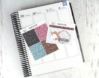 Glitter Headers - Double Box - Double Glitter Header Unicorn Kit - ECLP Stickers - Erin Condren Planner Stickers - Weekly Stickers