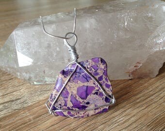 SALE Sea sediment jasper wire wrapped pendant necklace