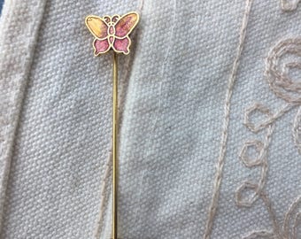 Stick Pin, Vintage Hat Pin, Gold butterfly stick Pin, butterfly hat pin, vintage stick pin, brass leaf tick pin, vintage hat pin, hat pin