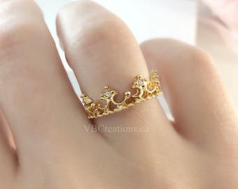 Crown Ring - Princess Ring - Bridesmaid Gift - Engagement Ring - Lace Ring - Crown Jewelry - Silver - Gold - Pink Gold - Gift Ideas - Sister