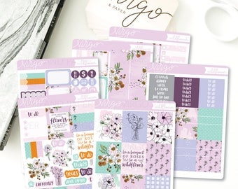 Vertical Kit - Wildflower 6 Sheet Planner Stickers Kit - Fall floral August, September, October - Glossy, Matte Stickers WIKV