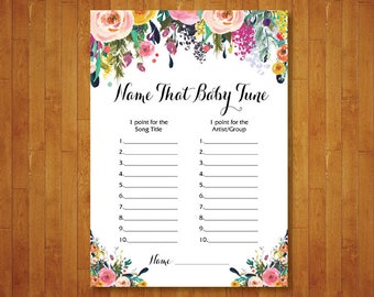 Name that Baby Tune Game. Floral Name that Baby Tune Game. Baby Shower Activity. Flower Flower. Printable Digital. Instant Download.