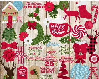 40%SALE Christmas Clipart: "CHRISTMAS CLIP Art" Christmas wreath deer Merry Christmas clipart new year clipart christmas tree greeting card