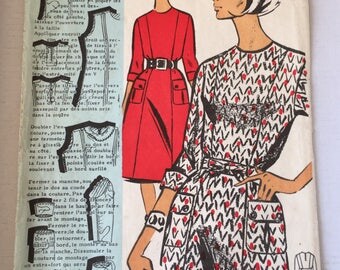 Fabulous 60's french vintage sewing pattern : Woman dress princess line size 16 taille 44 "Patrons modeles 79018"
