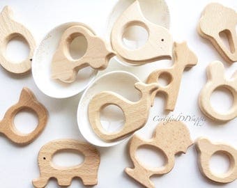 Certified Natural Organic Wooden Animals / Organic Wood Teething Bear/ Baby Safe Teething Wood/ Bunny Ears DIY Teething Toy/ Eco Toy