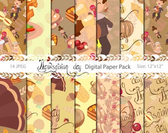 Thanksgiving Digital Paper Pack, Digital paper,Commercial use,Party seamless paper, Seamless pattern, Pumpkin Paper, Autumn Paper Pack, Fall