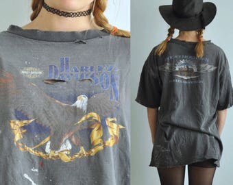 Vintage Harley Davidson Thrashed Screaming Eagle T Shirt // USA Made // Destroyed Distressed Paint Stained // XL // Moto Motorcycle