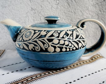 Family gift Large pottery teapot Unique teapot Sister gift Wedding gift ideas Farmhouse decor Gift idea Kitchen Anniversary gift Blue teapot