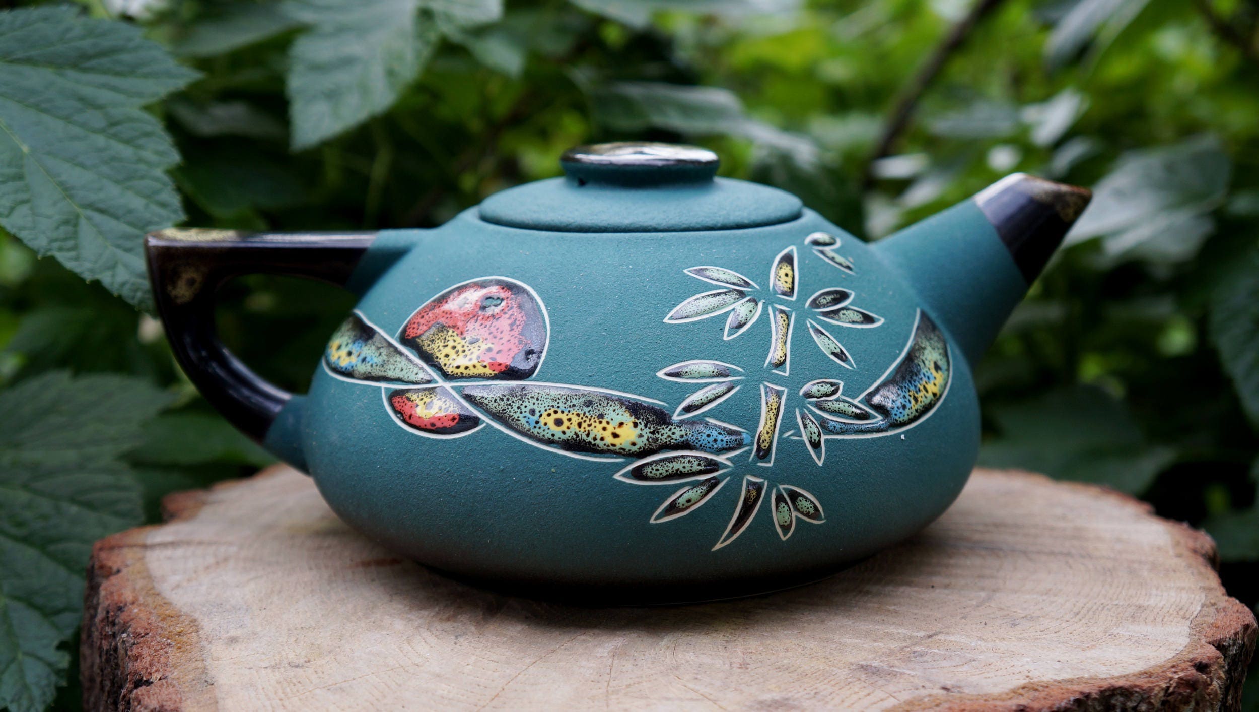 Hostess gift Teapot Chinese spring Green teapot Ceramic tea