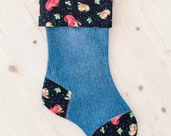 Cowgirl Christmas Stocking - Western Christmas Stocking - Cowboy Hats - Denim Stocking - Country Christmas Decorations - Farmhouse Christmas