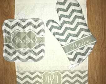 Chevron Glitter Towel, Pot Holder, Oven Mitt Set