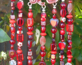 wind chimes, hanging crystals, windchime suncatcher, red, outdoor decor, BoHo gypsy, patio porch decor, garden decor, made in Australia