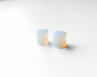 Opalite ear plugs, Stone ear stretchers, Double flared plugs, White ear gauges, 6mm plugs, 8mm plugs, alternative jewellery, body jewellery