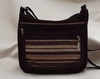 a John chocolate fabric and stripe shoulder bag