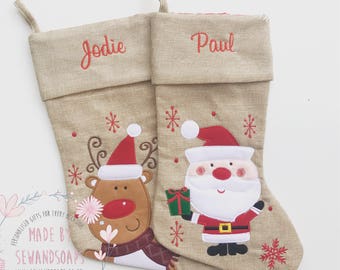 Personalised Christmas stocking {Santa/reindeer designs} my first Christmas, personalized xmas